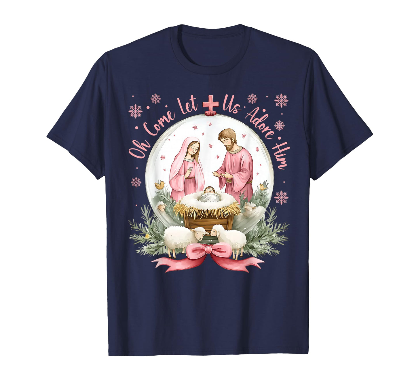 Retro Christmas Oh Come Let Us Adore Him Coquette Jesus T-Shirt
