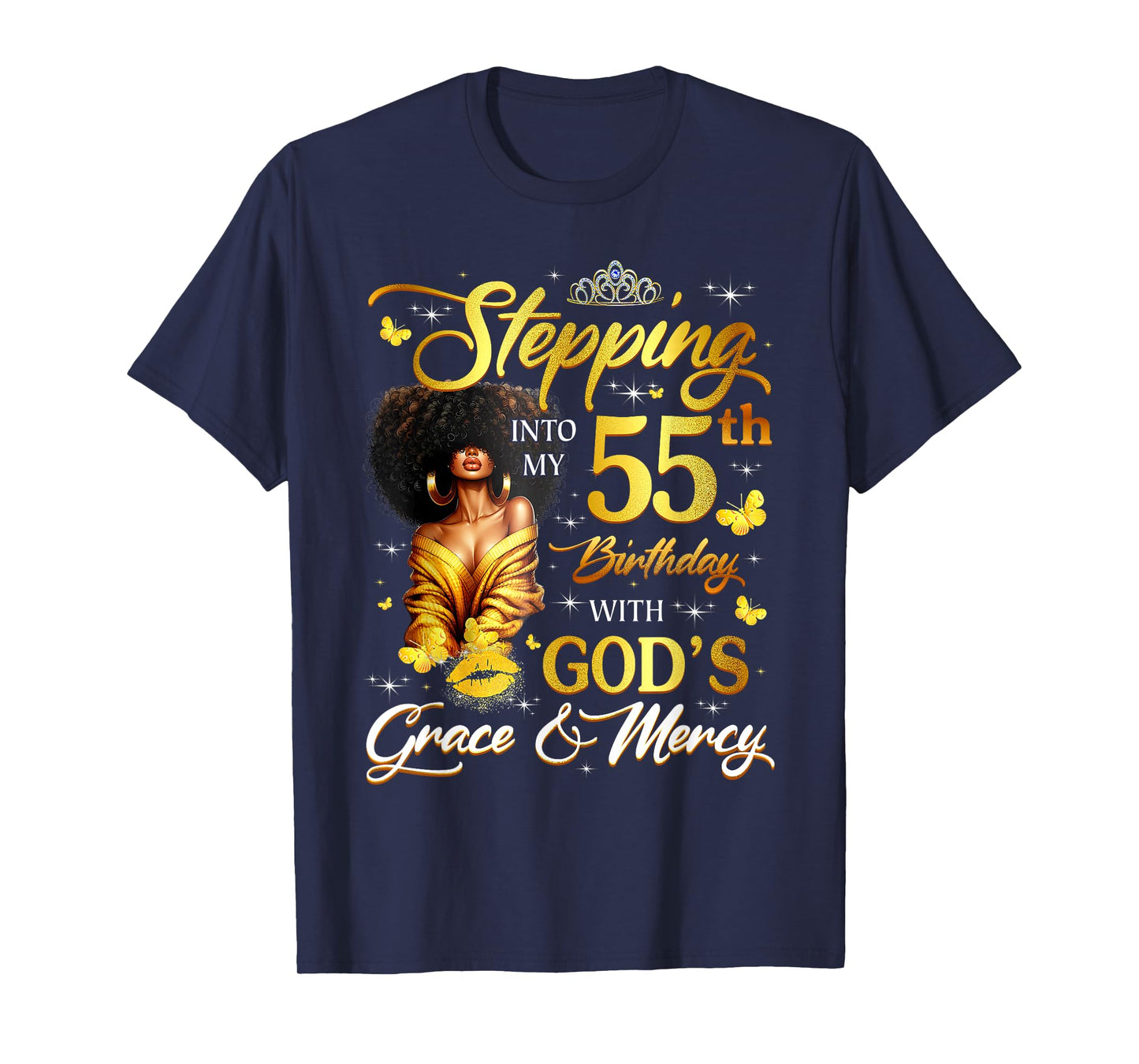 Stepping Into My 55th Birthday Black Queen Bday T-Shirt