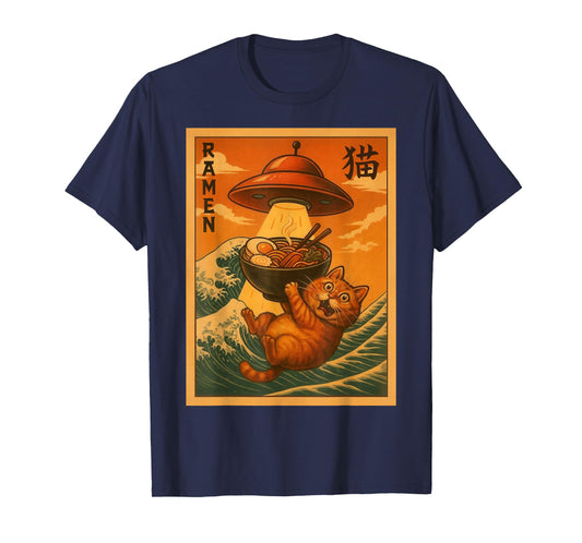 Cat Ramen UFO Funny Japanese Anime Men Women Teens Kids T-Shirt