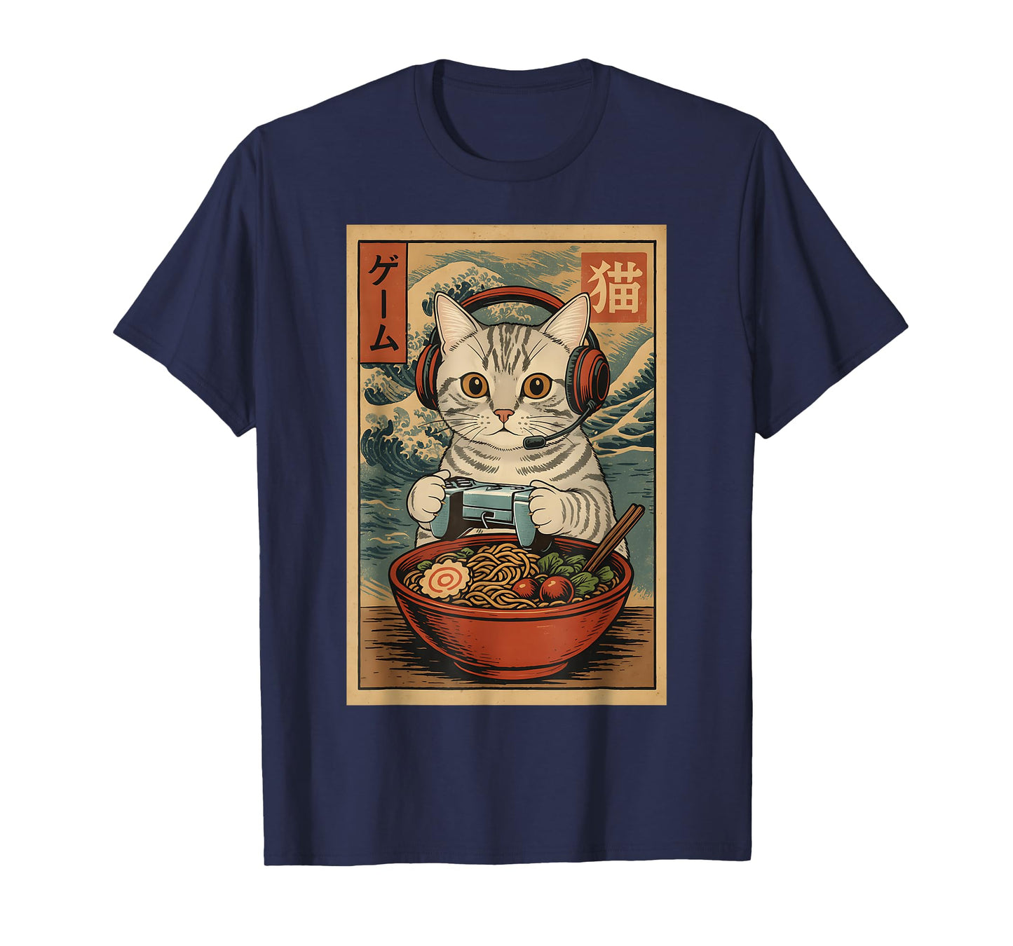 Cute Kawaii Gamer Cat Funny Ramen Retro Japanese Cat Gaming T-Shirt