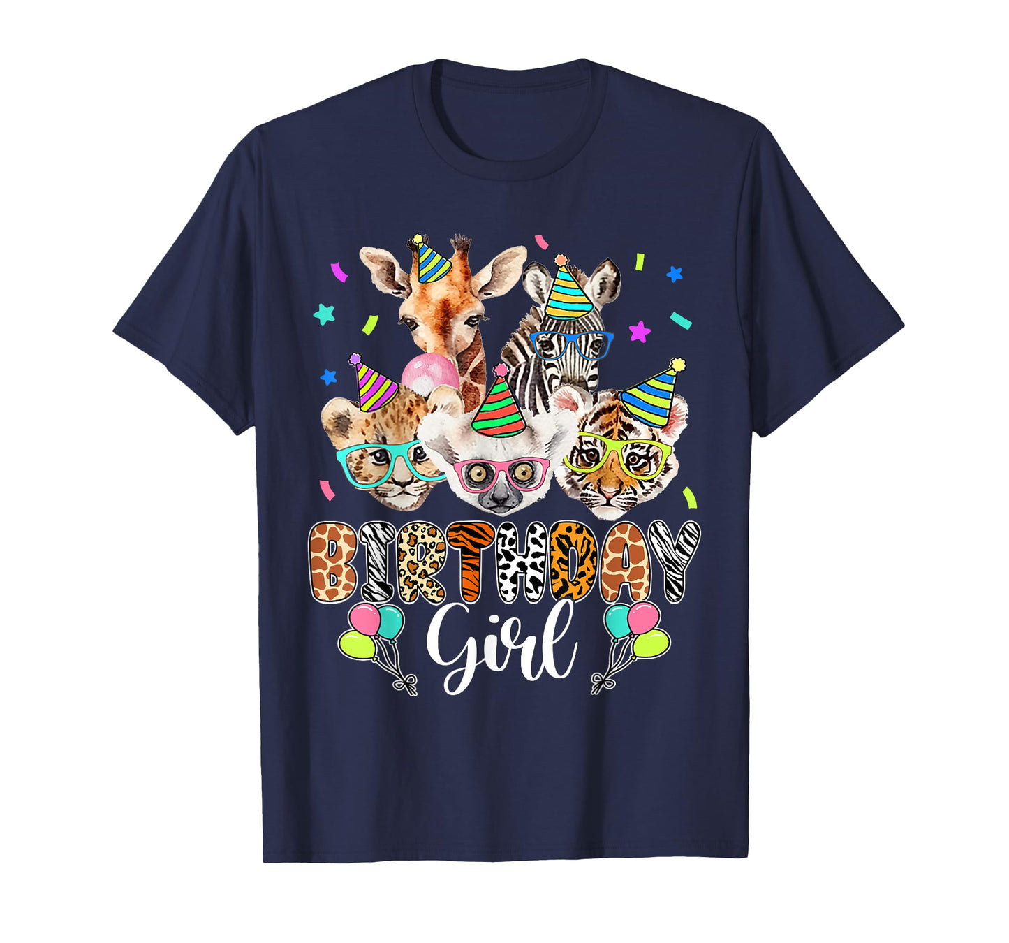 Happy Birthday Girl Zoo Animals Wildlife Girls Kids Cute T-Shirt