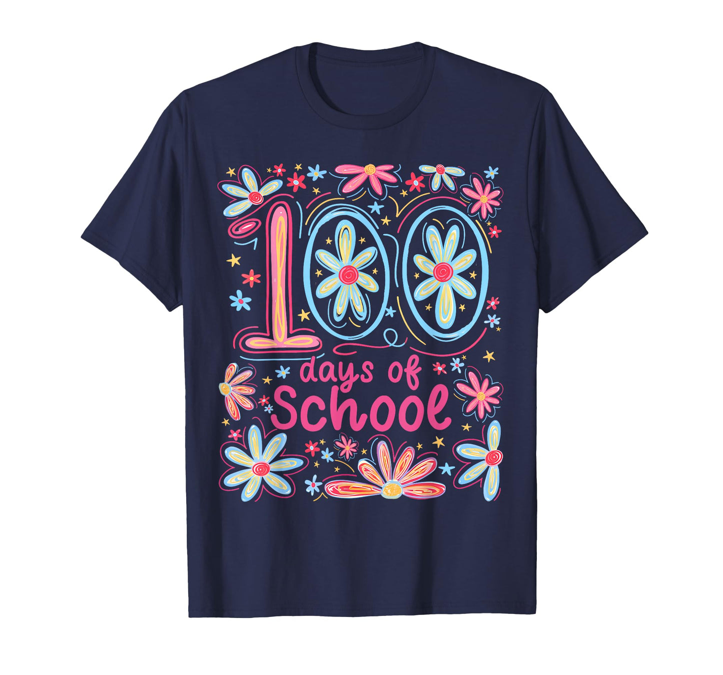 100 Days of School Groovy Flower 100th Day of School Girls T-Shirt