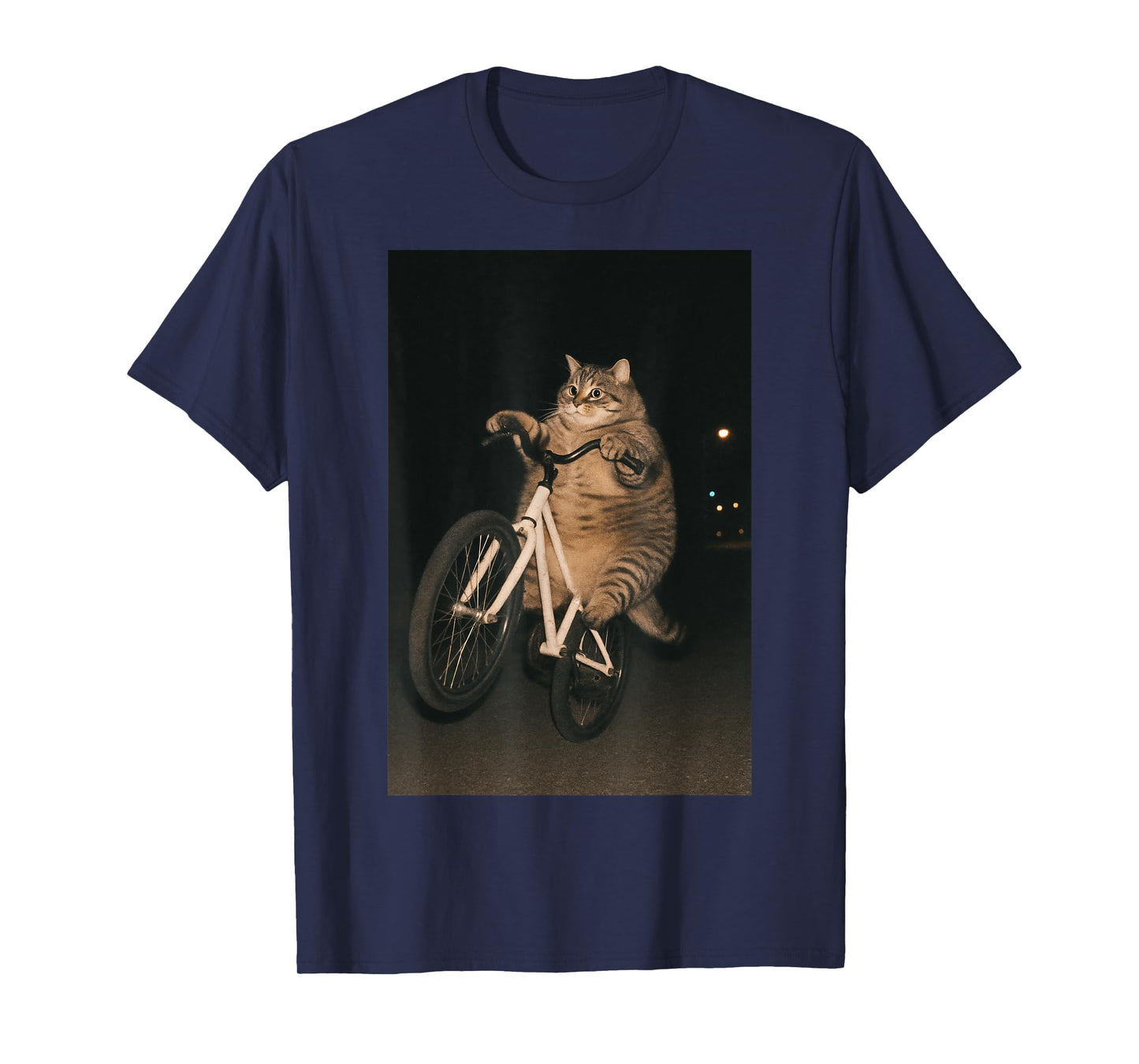 Cute Cat On Bike Animal Funny Meme Men Women Kids T-Shirt