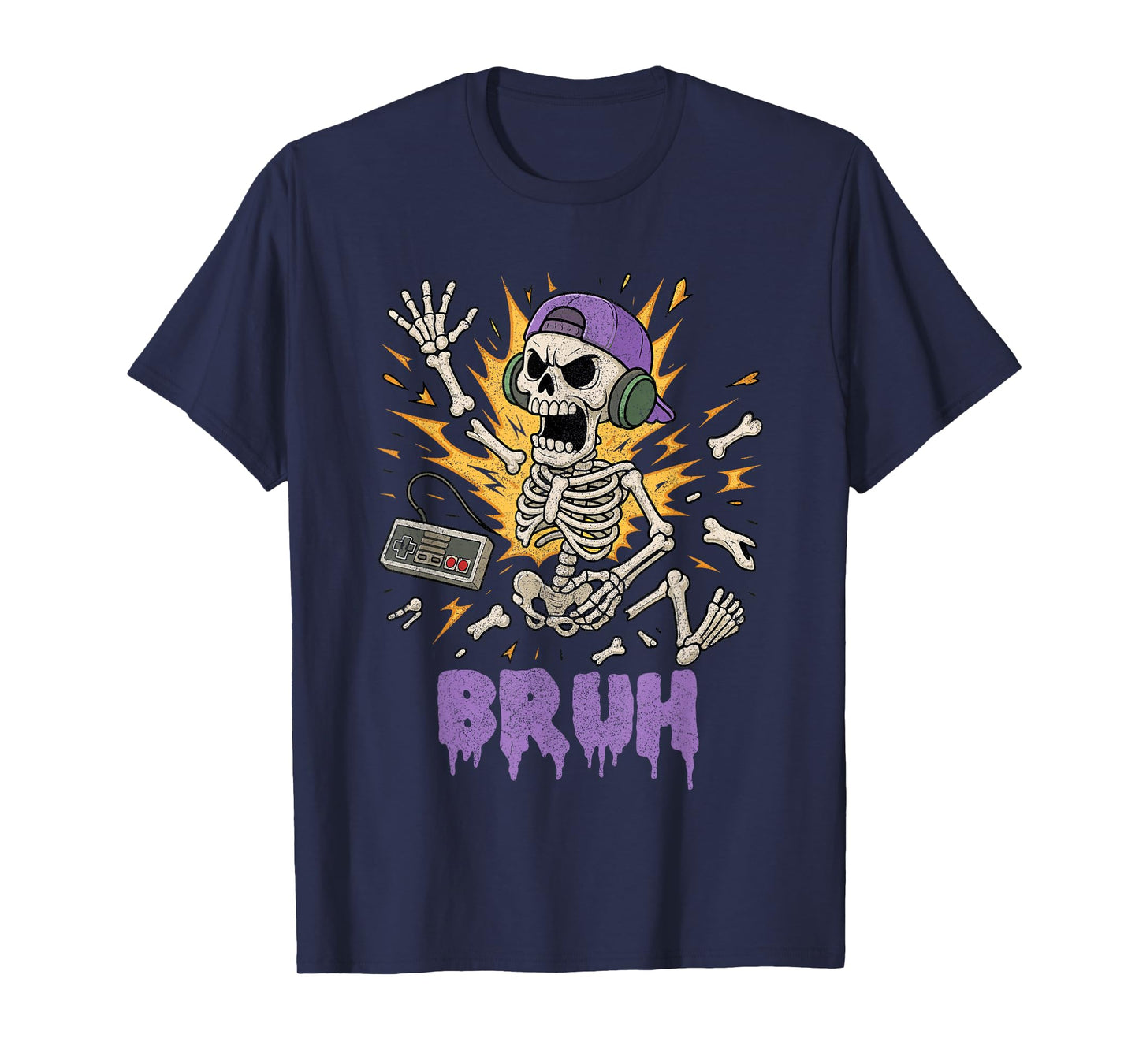 Funny Gamer Skeleton Gamer Teen Boys Video Gaming Bruh T-Shirt