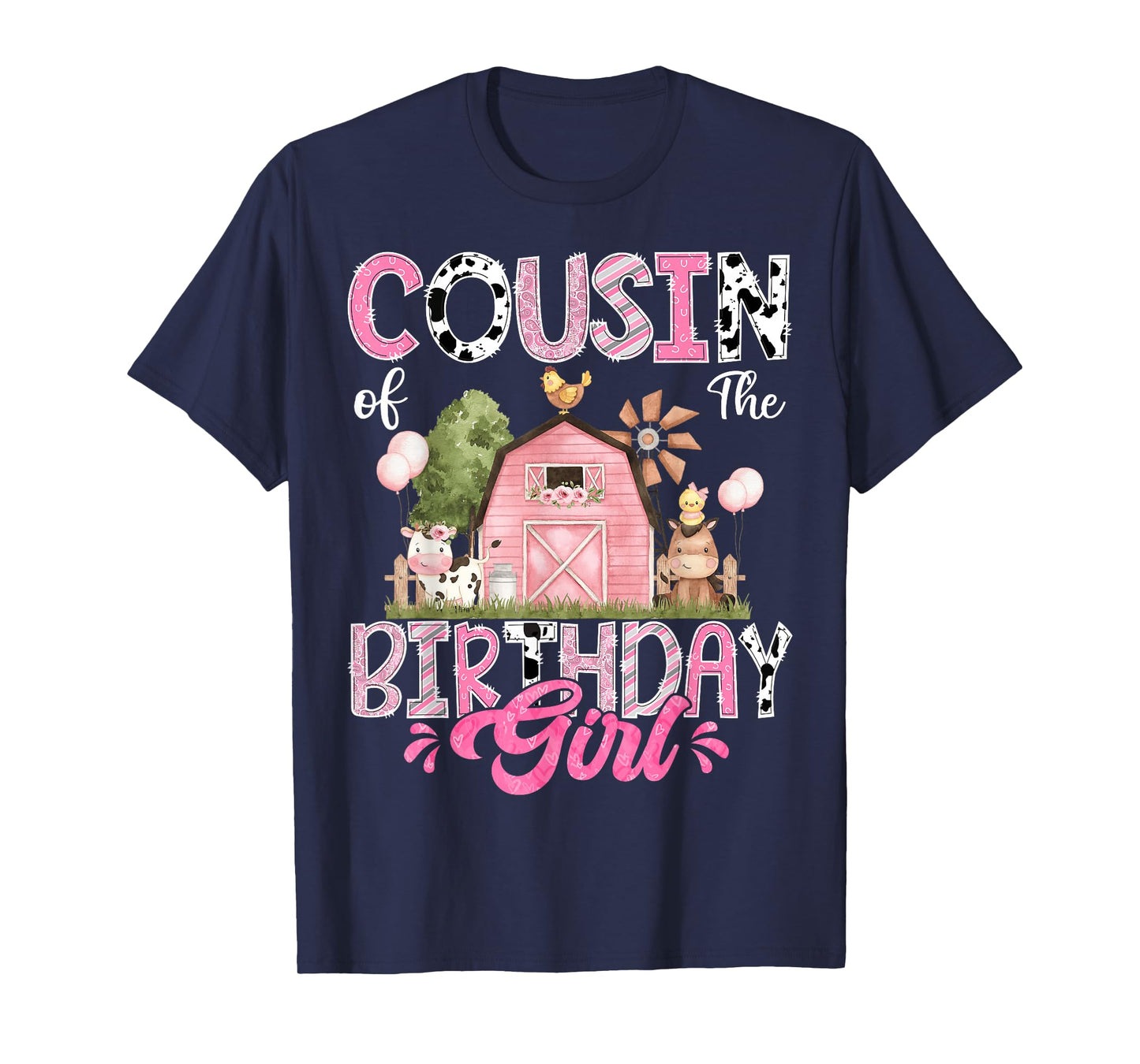 Cousin Of The Birthday Girl 1St Birthday Pink Cow Farm T-Shirt