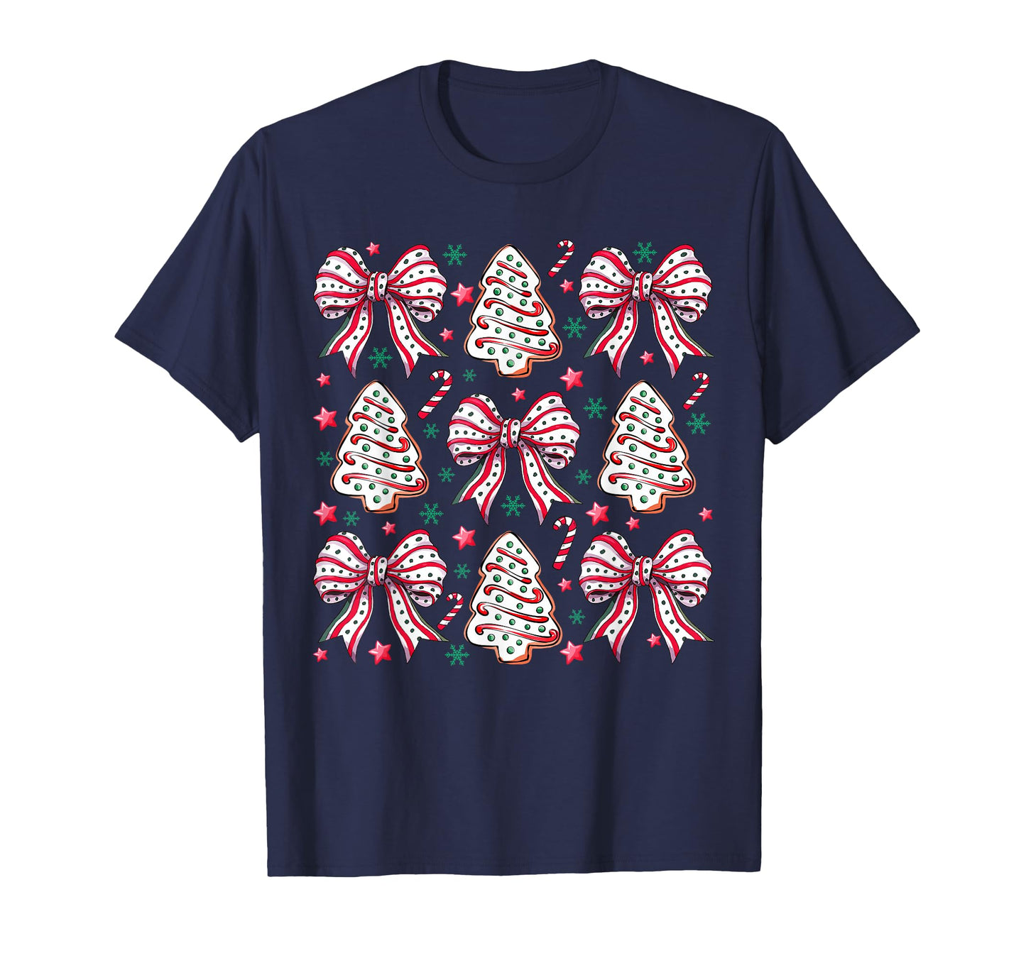 Coquette Bow Tree Cake Candy Cane Merry Christmas Women Kids T-Shirt