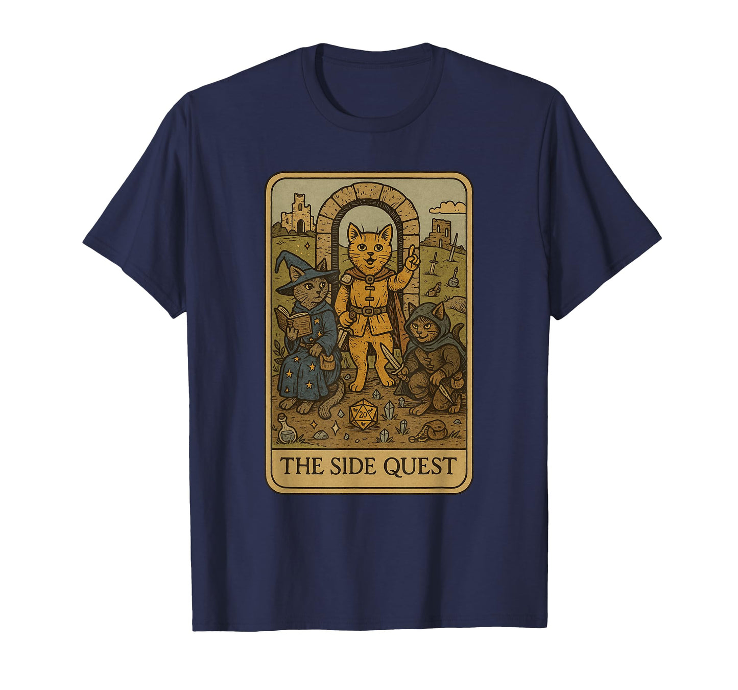 RPG Gamer Cats Funny Side Quest Tarot Card Nerdy Men Women T-Shirt