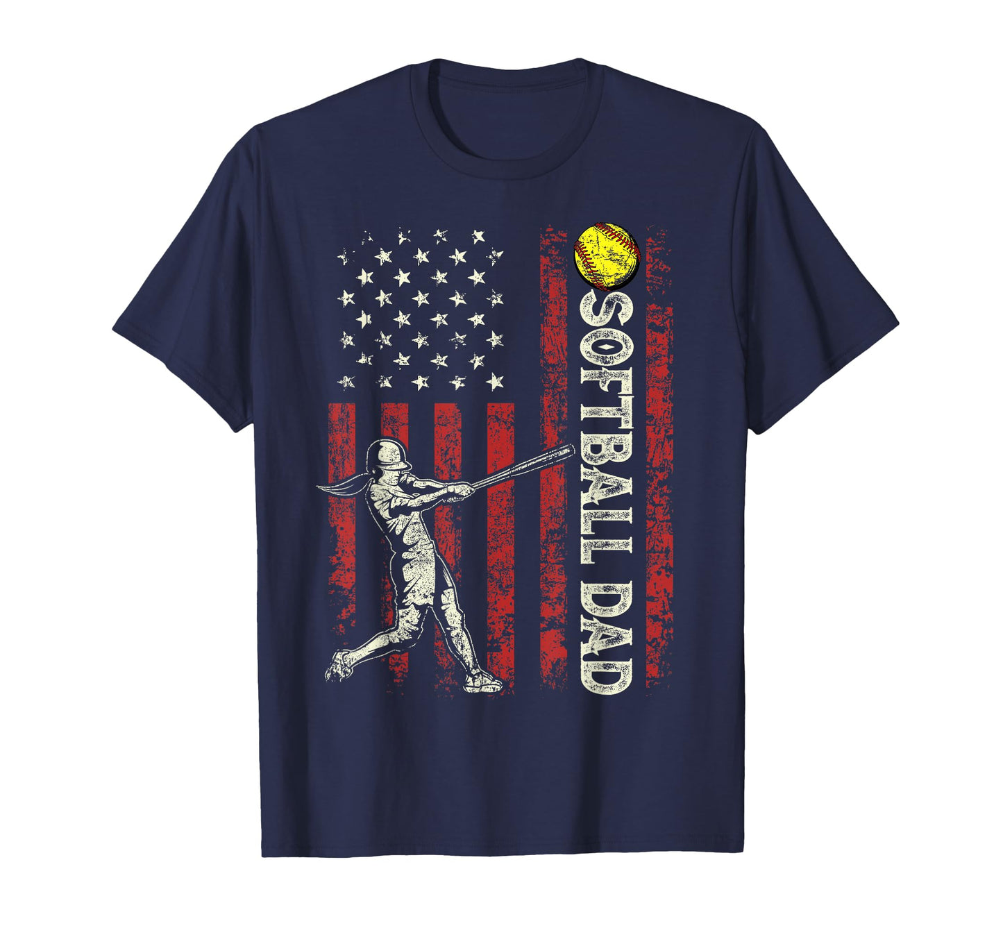Softball Dad US Flag Gifts For Dad Men Patriotic Fathers Day T-Shirt