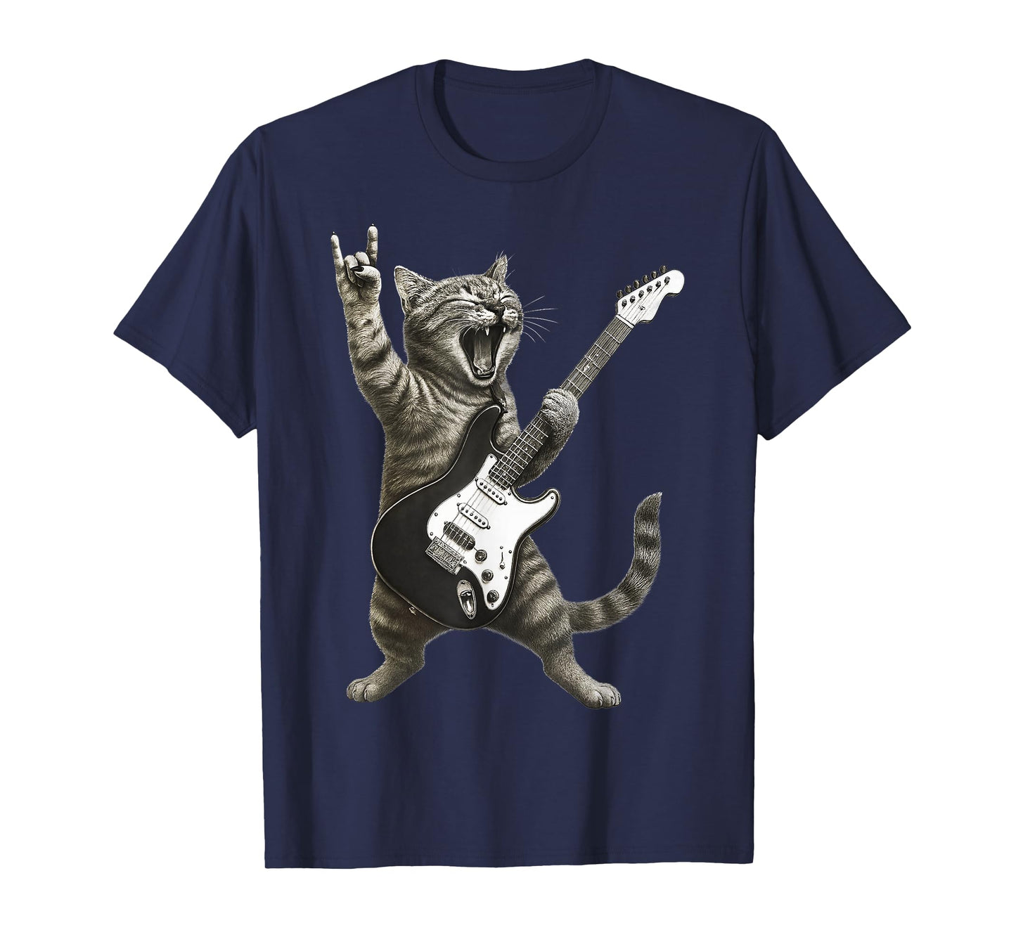 Funny Cat Playing Guitar Rock and Roll Gifts Men Women Kids T-Shirt