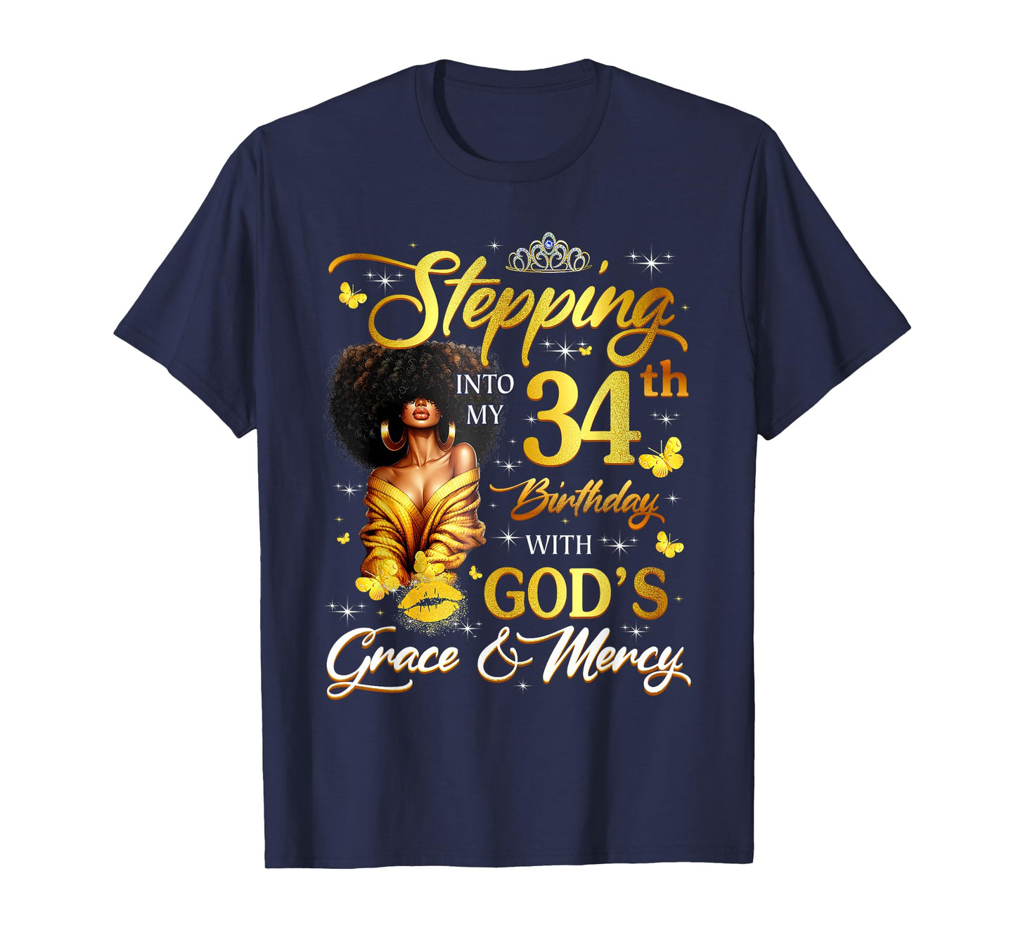 Stepping Into My 34th Birthday Black Queen Bday T-Shirt