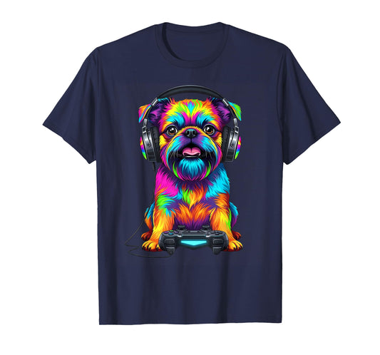 Colorful Brussels Griffon Video Game Gamer Dog Zoo Design T-Shirt