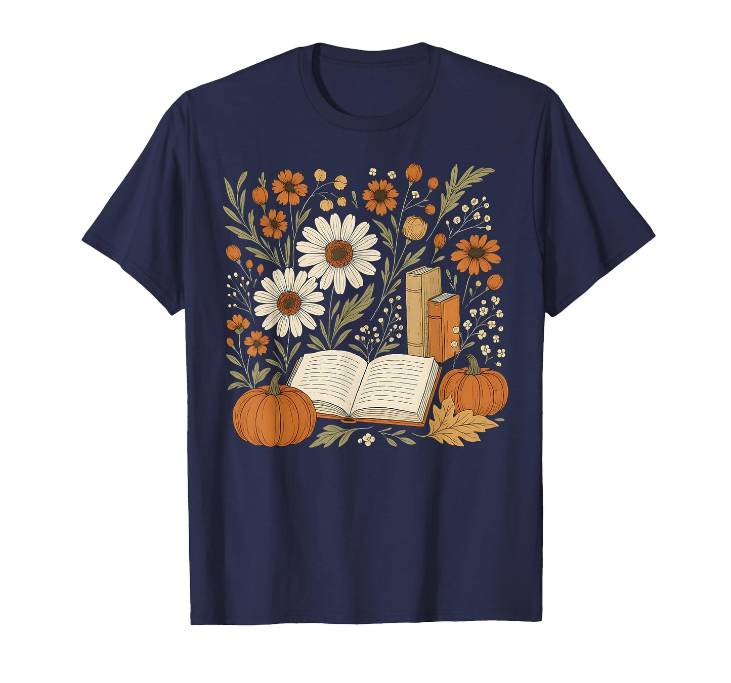 Reading Book Pumpkin Wildflower Fall Reader Bookish Autumn T-Shirt