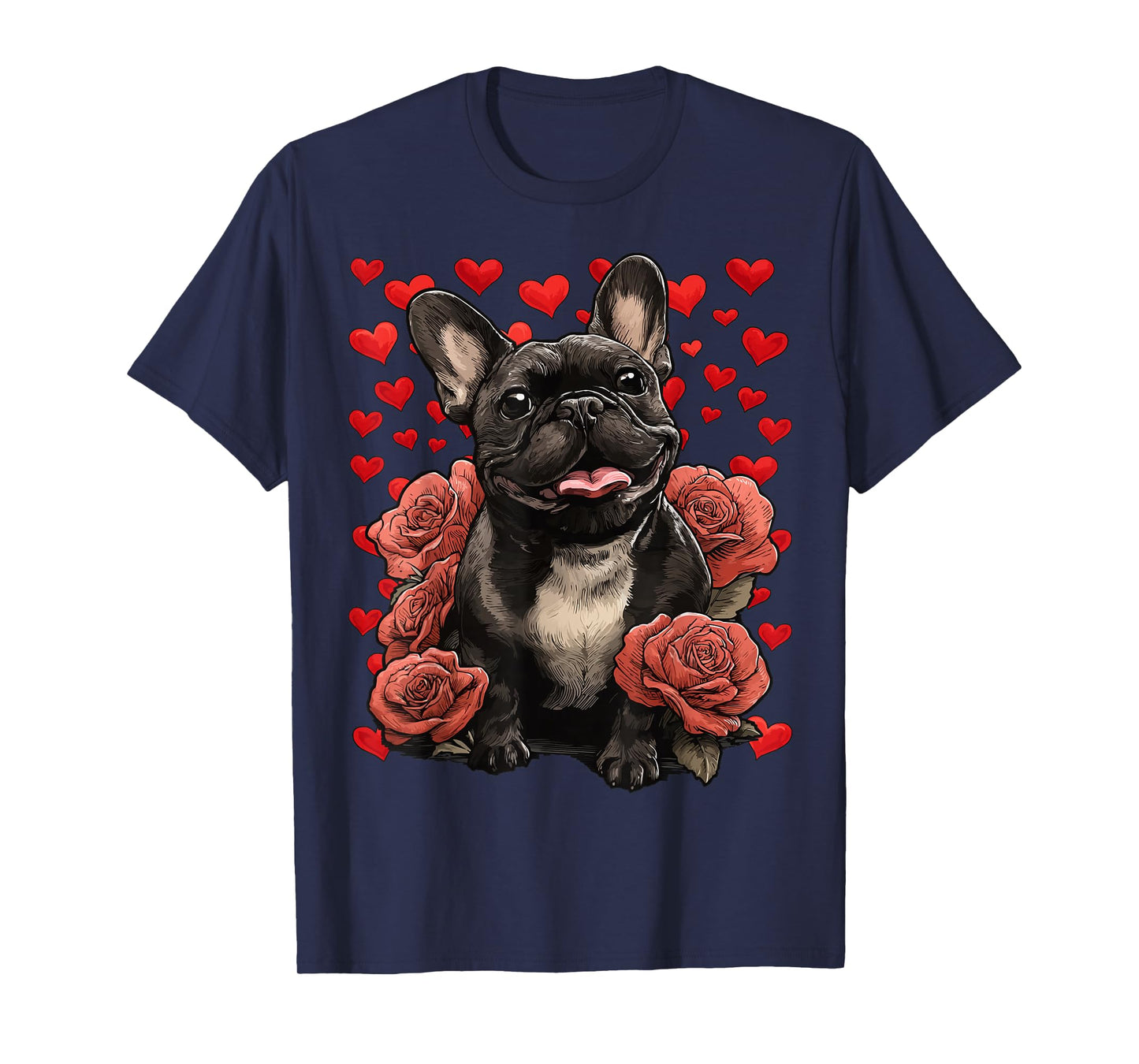 French Bulldog with Red Roses Hearts Valentine’s Day Dog T-Shirt