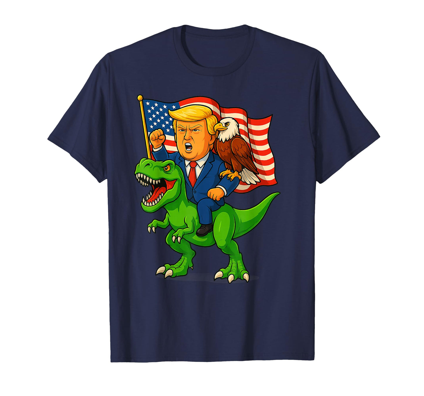 Trump Riding a Dinosaur TRex Funny Merica Patriotic July 4th T-Shirt