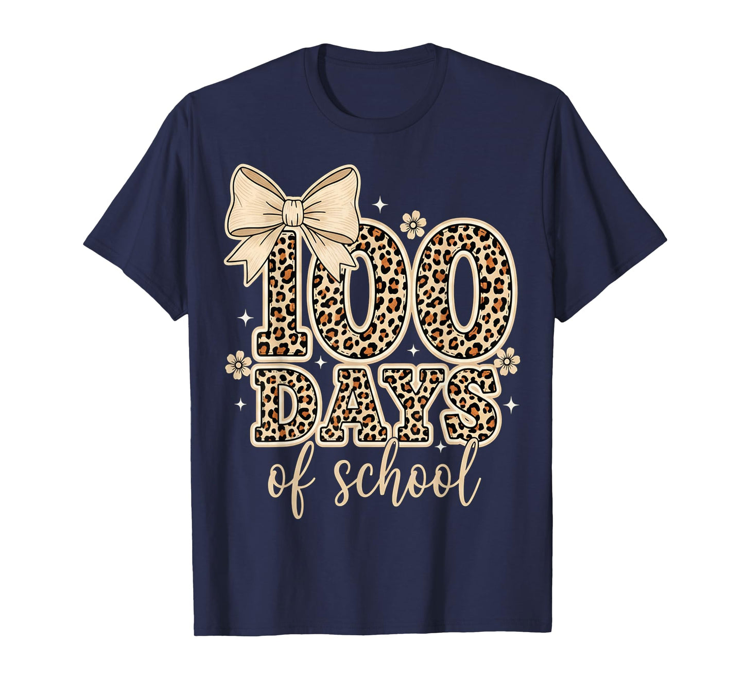 100 Days of School Leopard Coquette Bow Teacher Girls Women T-Shirt