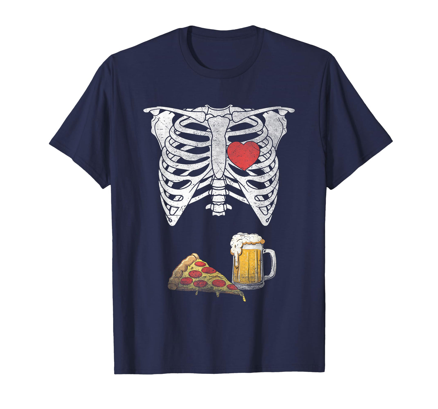 Dad Skeleton Halloween Beer Pizza Funny Pregnancy Couple Men T-Shirt