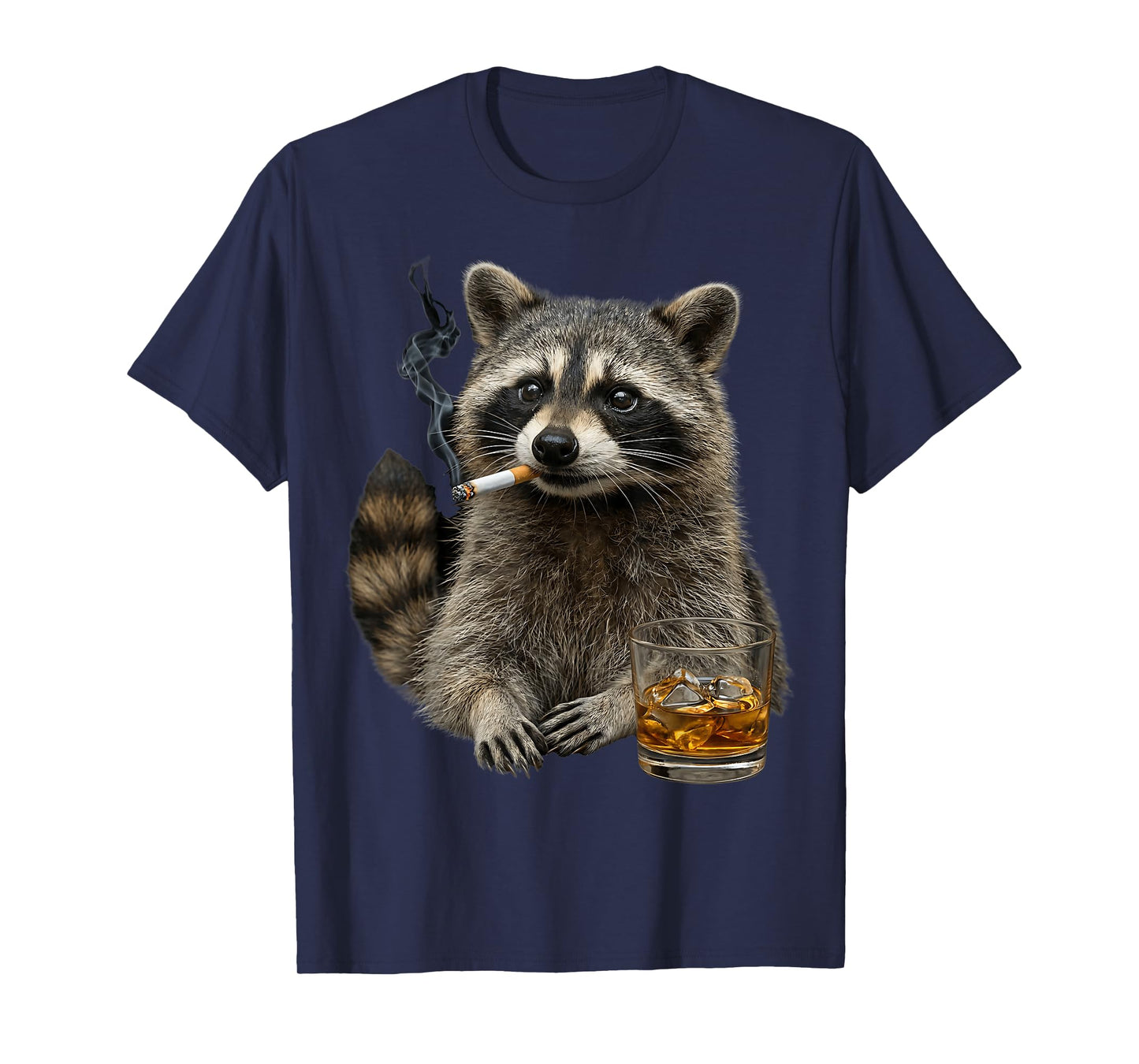 Raccoon Smoking Cigarette Whisky Lover Funny Raccoon T-Shirt