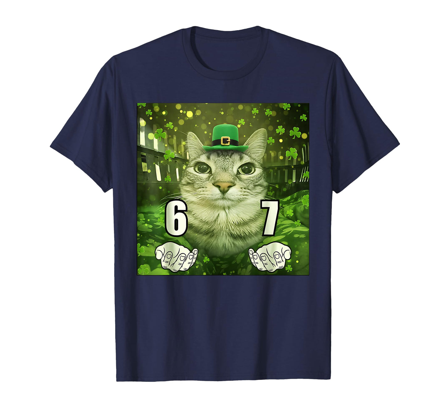 Funny Six Seven Cat St Patrick Day Leprechaun Hat 67 Meme T-Shirt