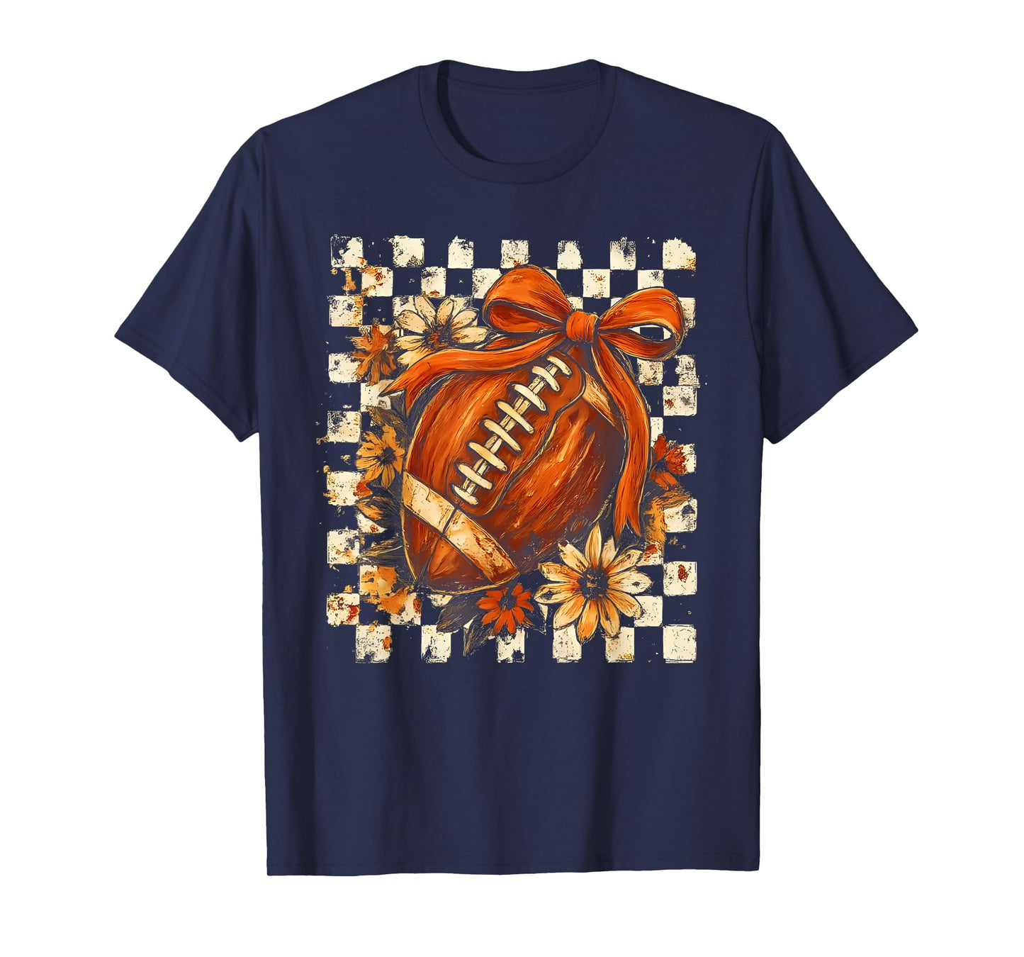 Fall Checkered Floral Football Game Day Fall Vibes Autumn T-Shirt
