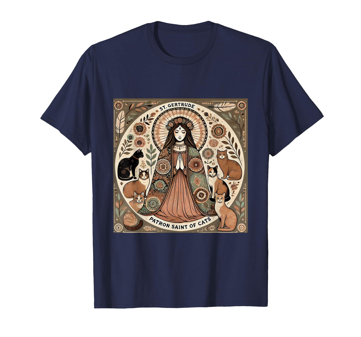Saint Gertrude Patron St of Cats Folk Art T-Shirt