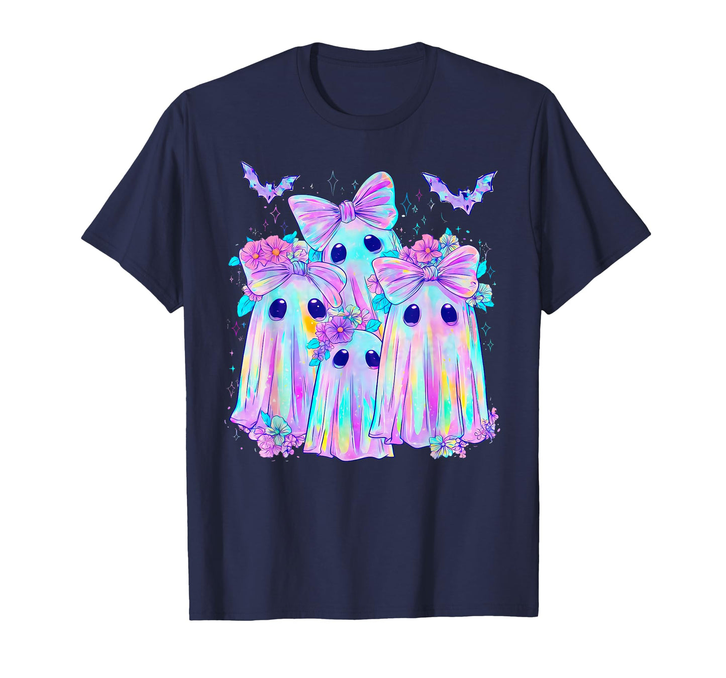 Pastel Galaxy Ghost Halloween Girl Kids Ghost Coquette Bow T-Shirt