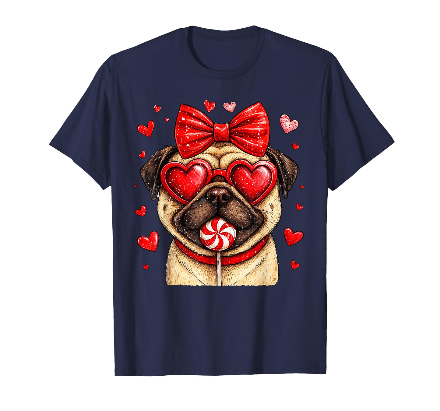 Cute Pug Valentine Heart Candy Valentines Day Girls Kids T-Shirt