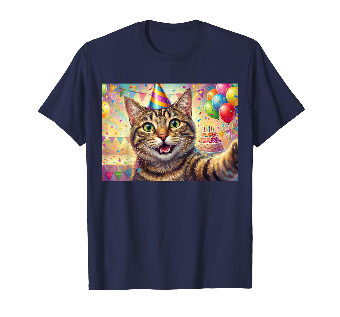Cat Birthday Party Selfie Men Women Kids T-Shirt