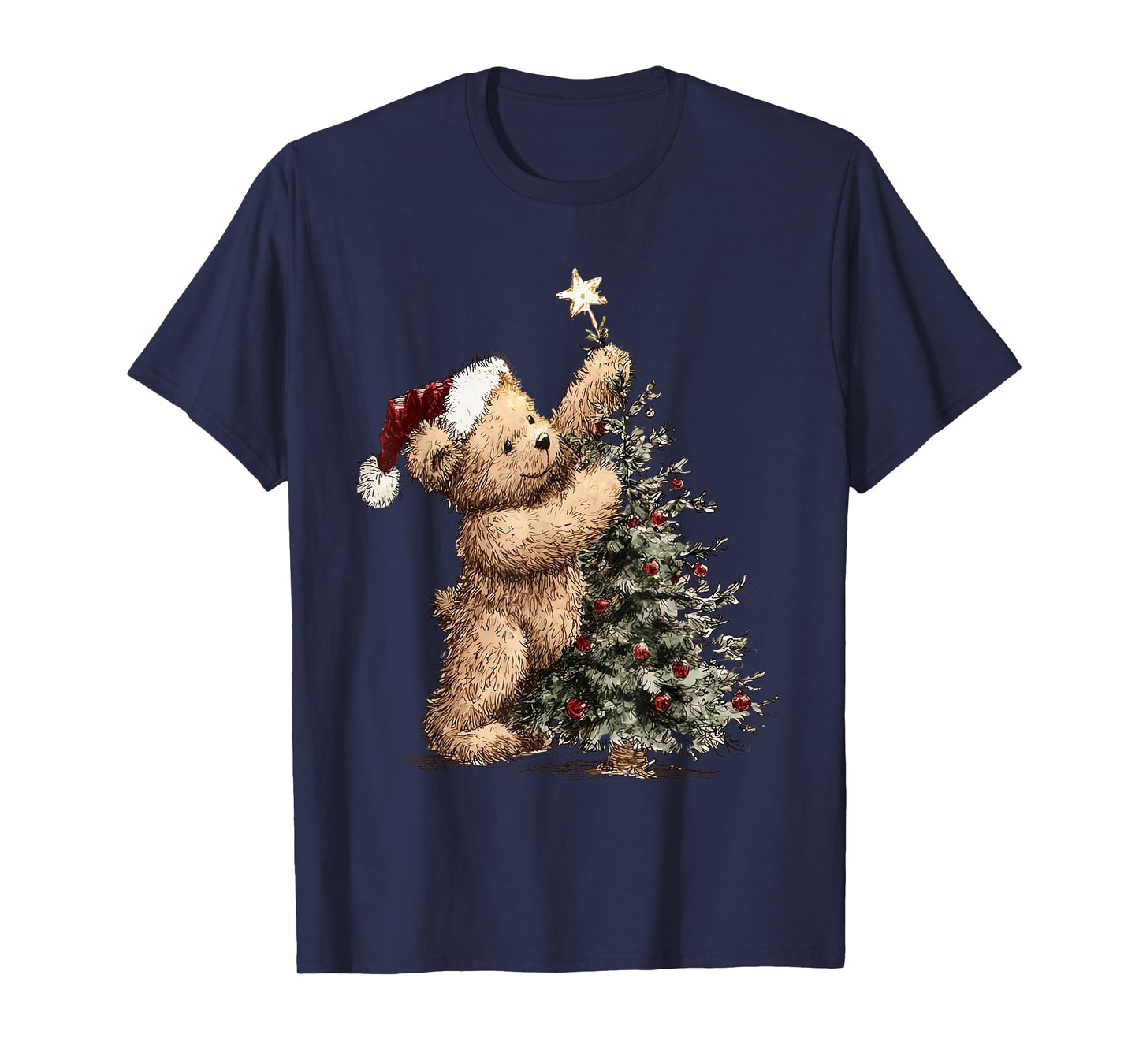 Cute Vintage Christmas Tree and Teddy Bear Santa Holiday T-Shirt
