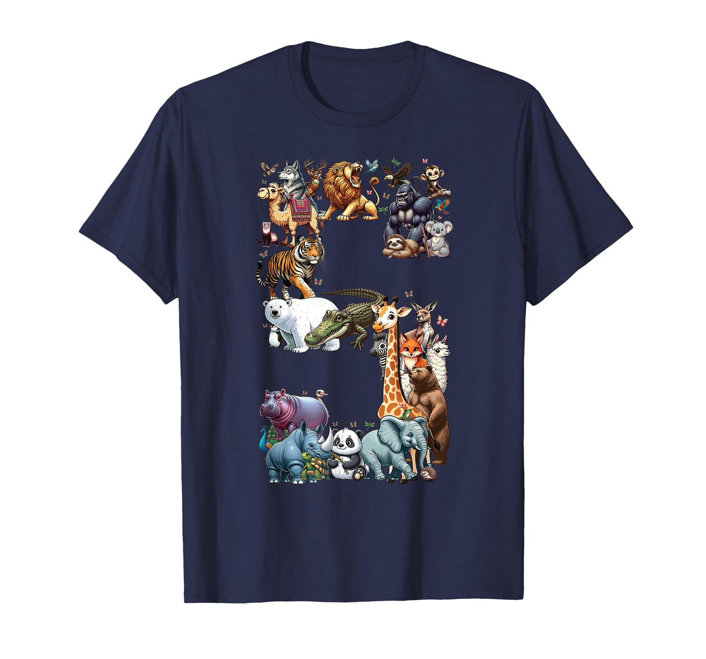 5th Birthday 5 Years Old Zoo Animals Wildlife Safari Jungle T-Shirt