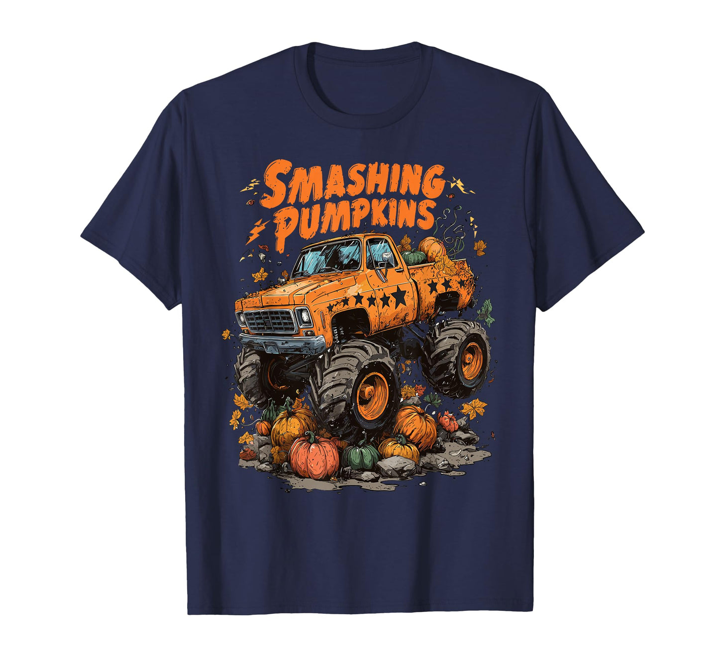 Retro Funny Monster Truck Smashing Pumpkin Boys Halloween T-Shirt