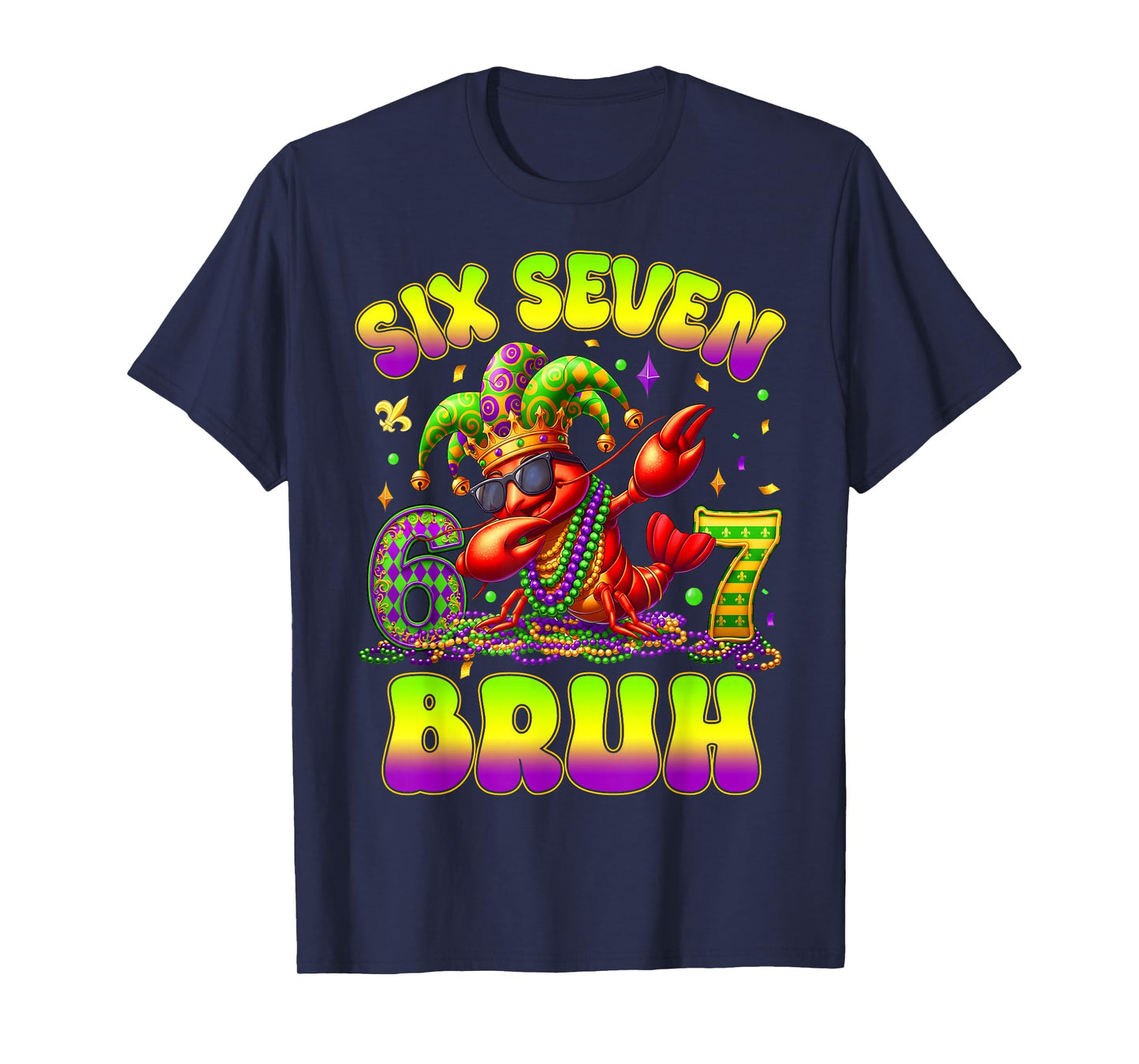 Six Seven Mardi Gras 67 Crawfish Beads Carnival Boy Kids 6 7 T-Shirt