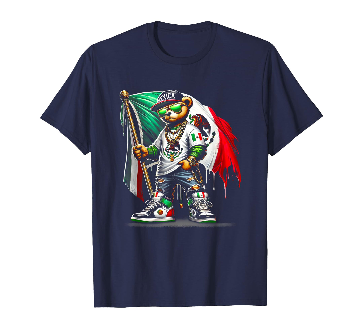 Teddy Bear In Hip Hop Costume Mexican Flag Mexico T-Shirt