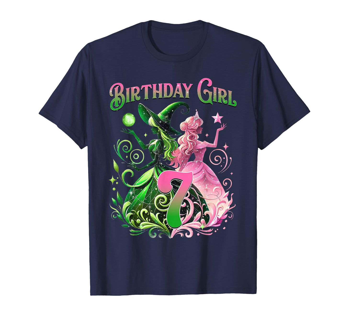 7Th Birthday Witch Pink And Green 7 Year Old Birthday Girls T-Shirt