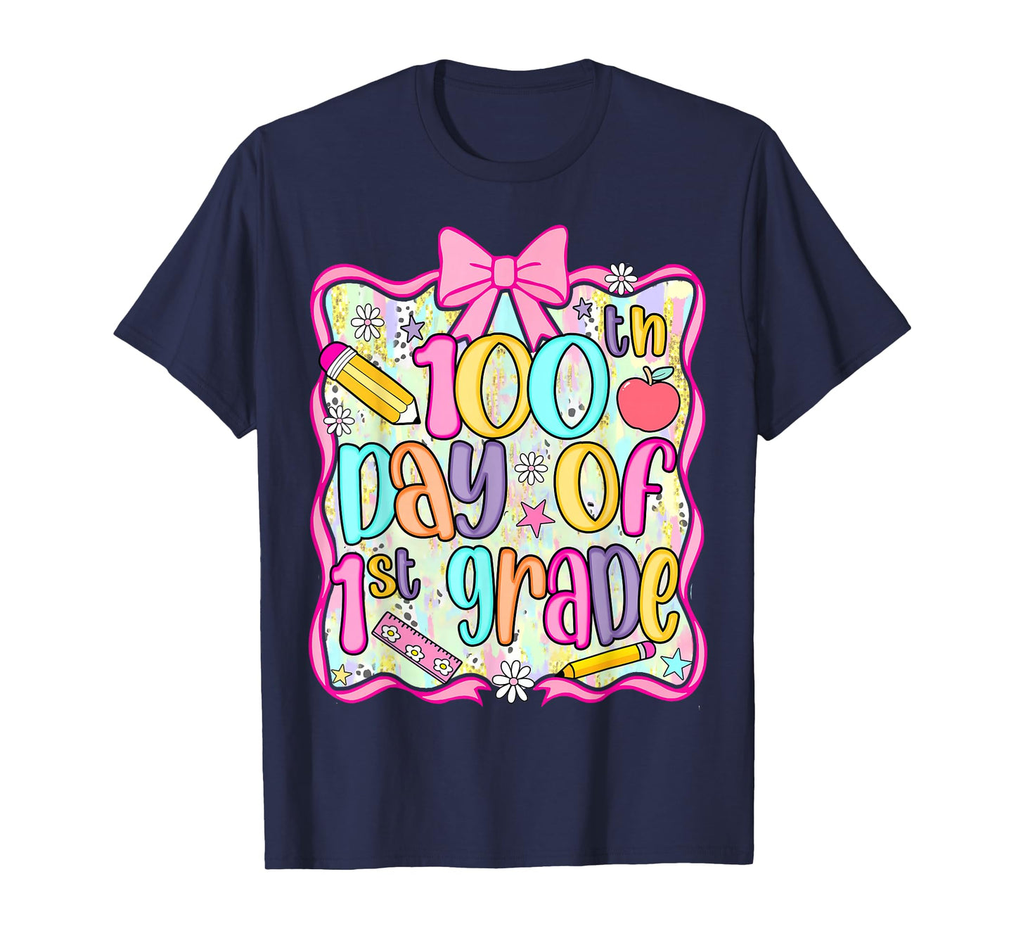 100th Day of 1st Grade Preppy 100 Days of School Bow Girls T-Shirt