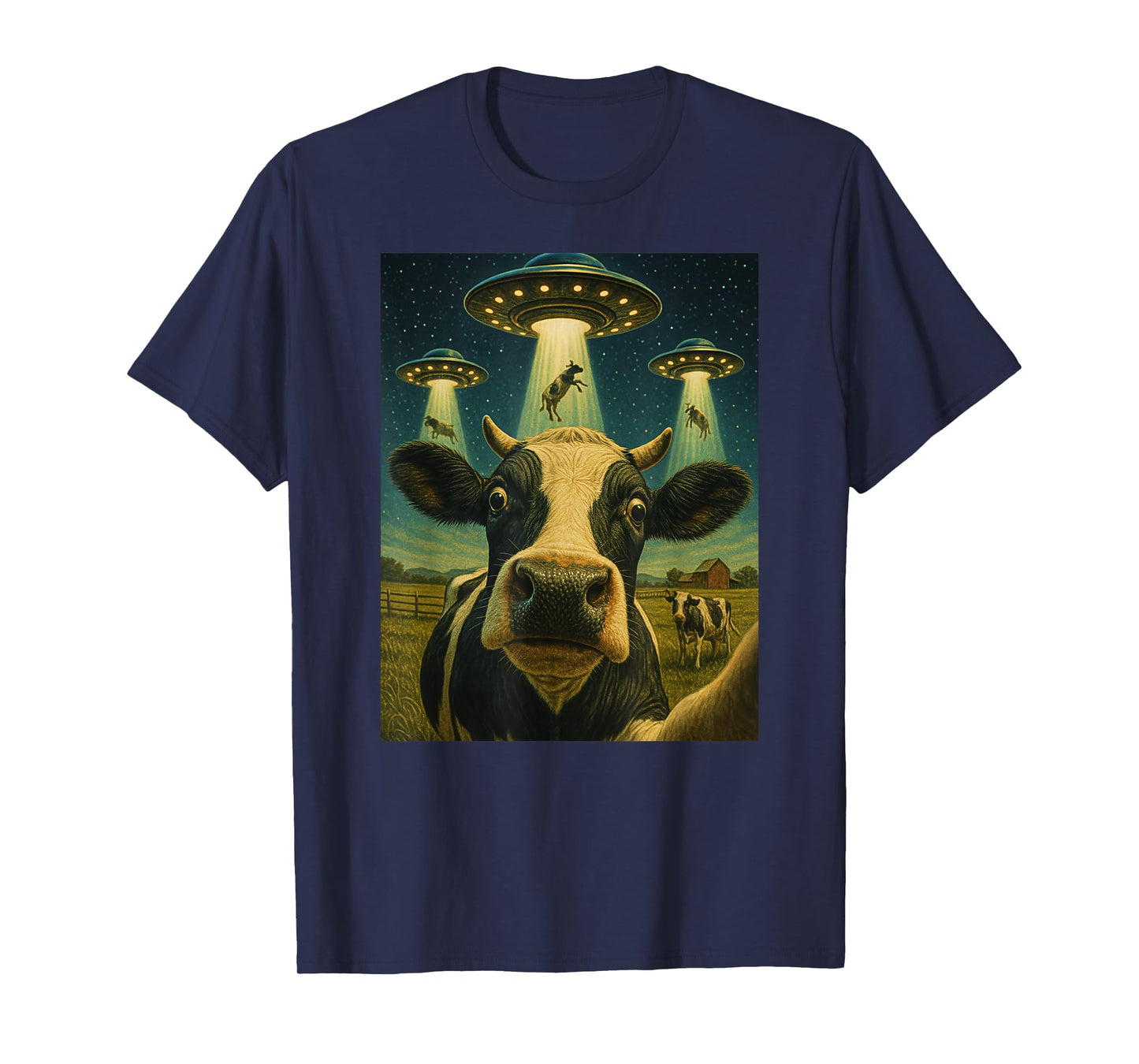 Funny Cow Farm Alien Selfie UFO Zoo Boys Girls Kids T-Shirt