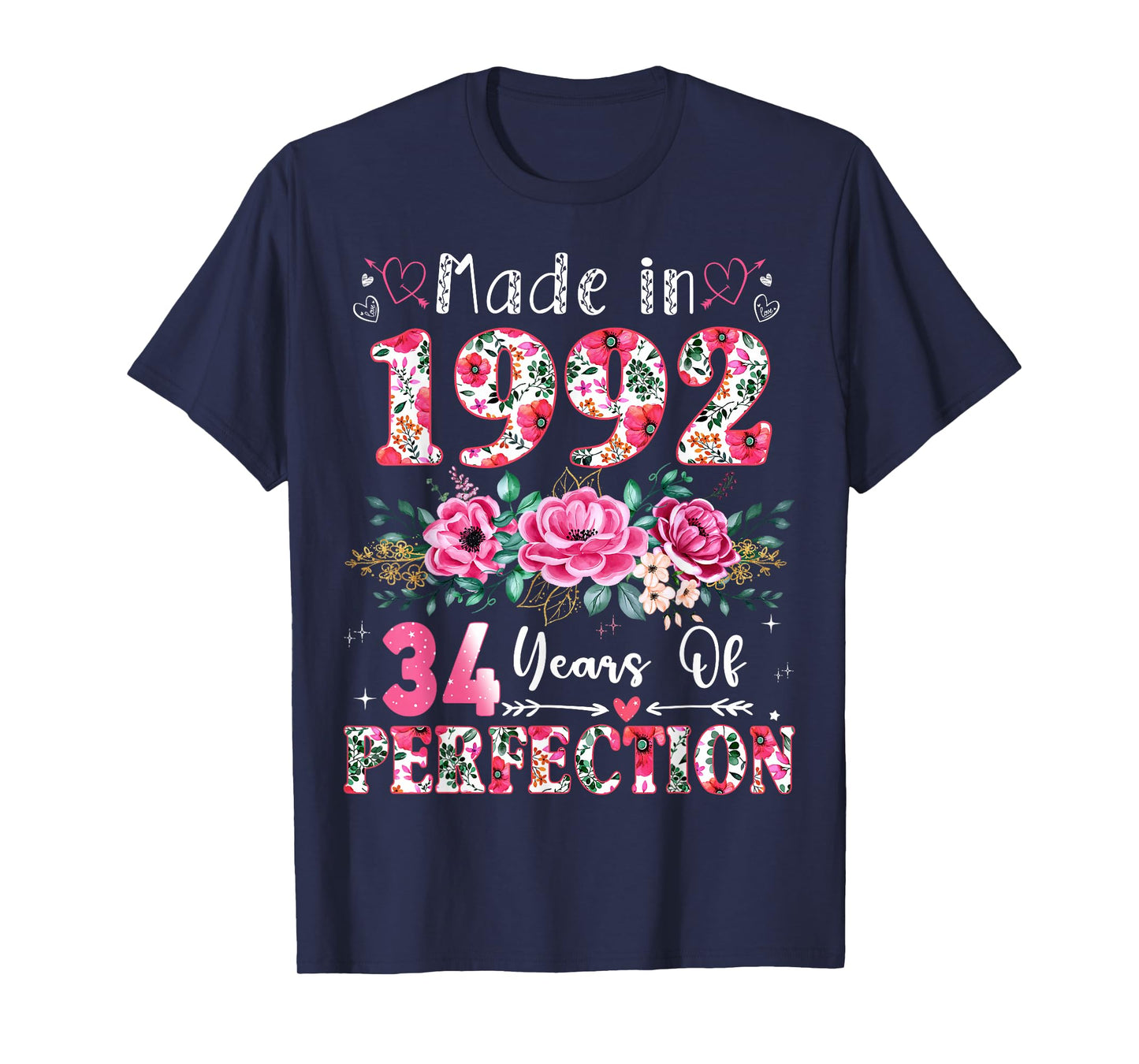 34 Year Old Made in 1992 Floral 34th Birthday Women T-Shirt