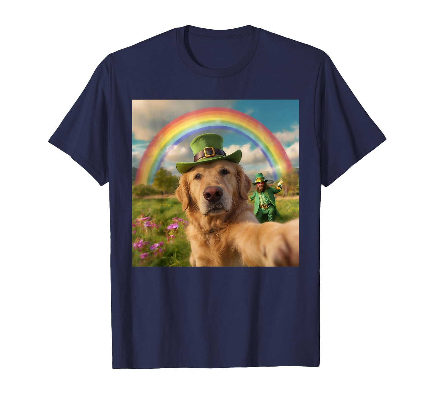 Golden Retriever Dog Selfie with Leprechaun St. Patricks Day T-Shirt