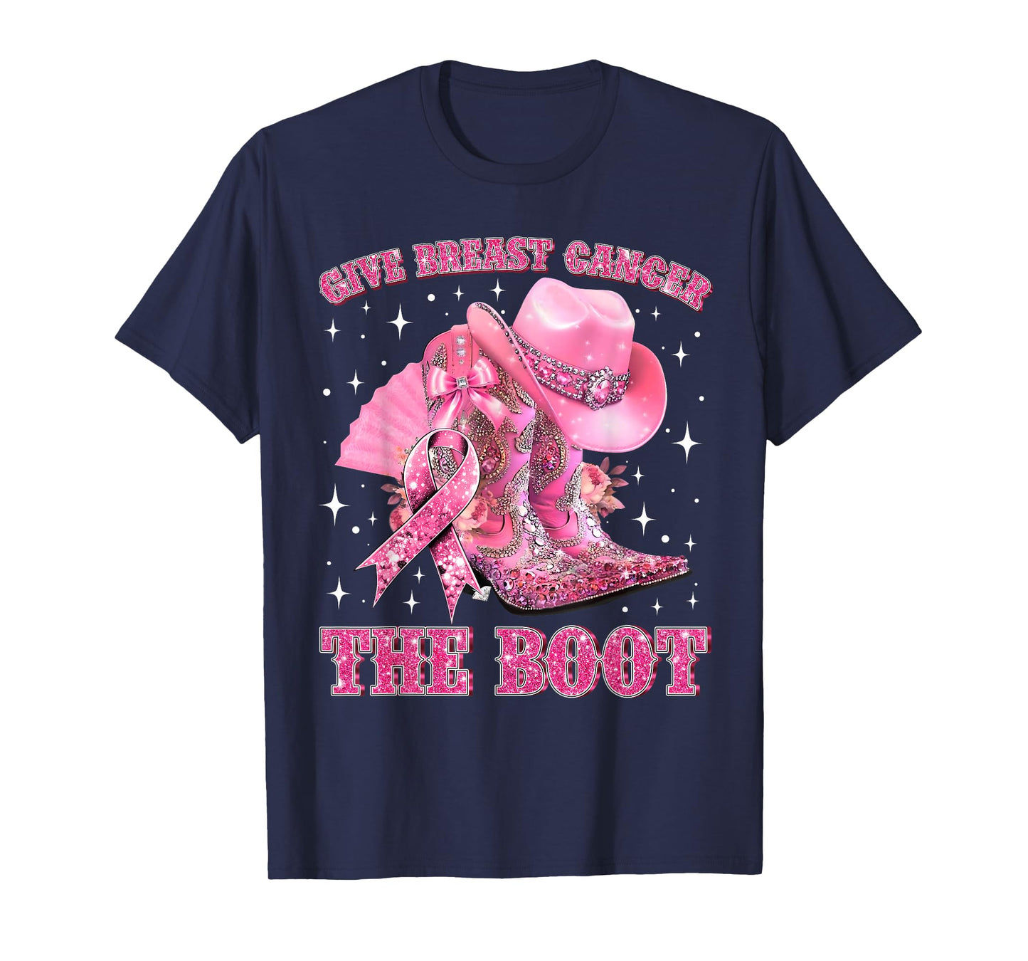 Cowgirl Western Give Breast Cancer The Boot Pink Ribbon T-Shirt