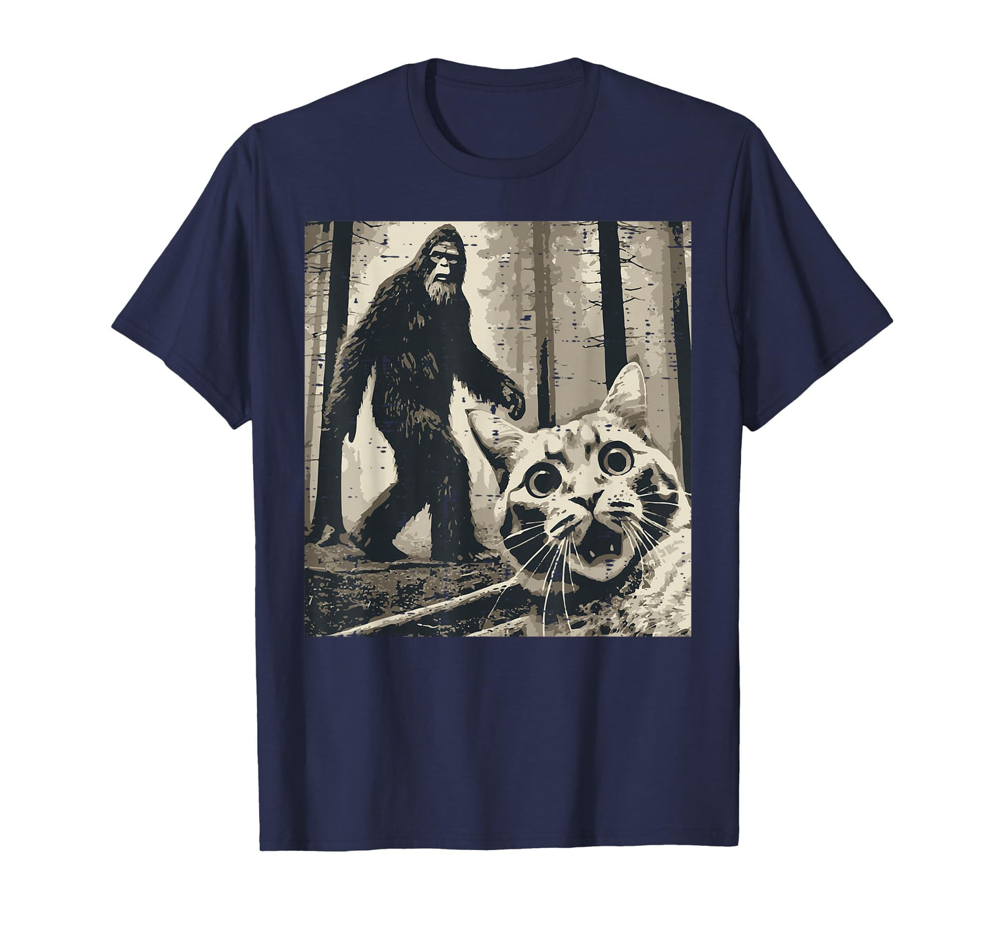 Bigfoot Sasquatch Cat Selfie Funny Meme Kitty Men Women Kids T-Shirt