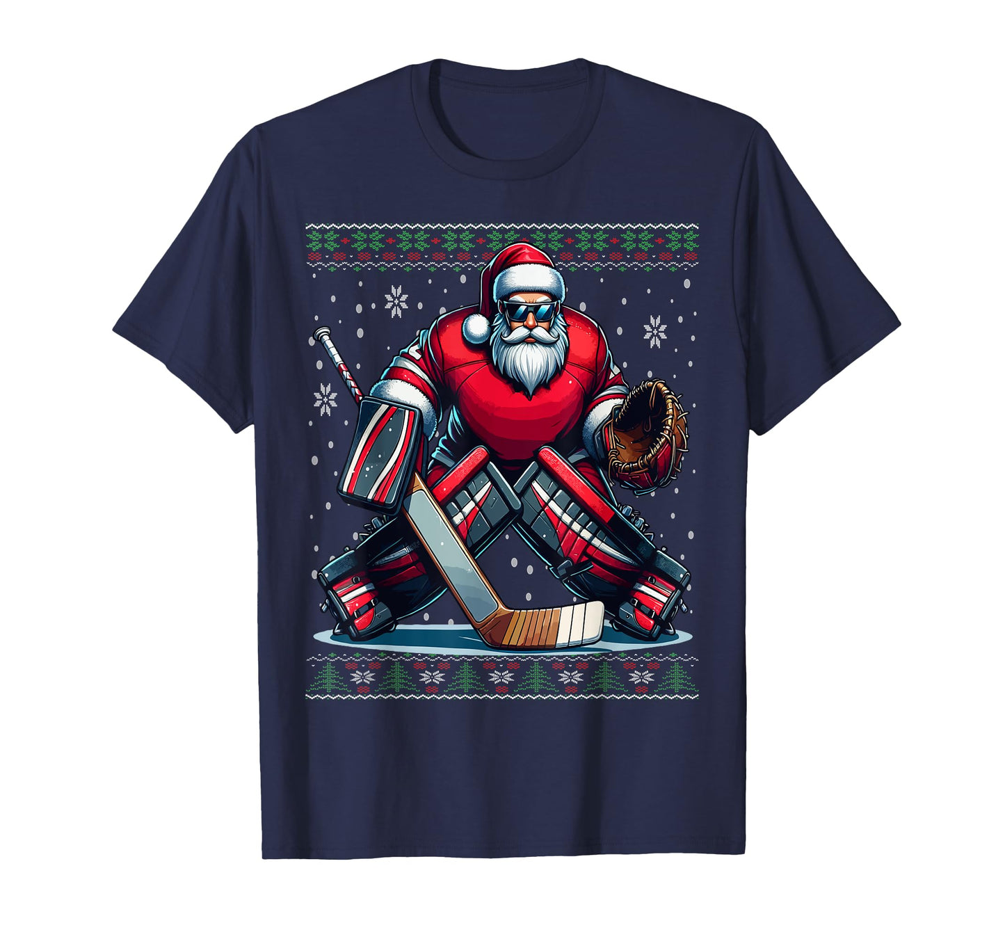 Christmas Santa Hockey Goalie Ugly Christmas Sweater T-Shirt