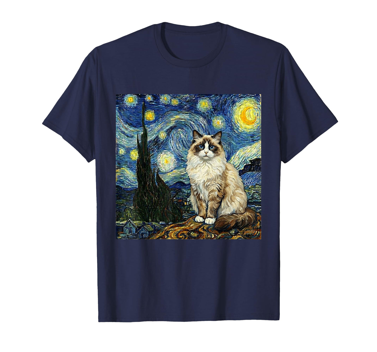 Van Gogh Art Starry Night - Funny Ragdoll Cat Artistic T-Shirt