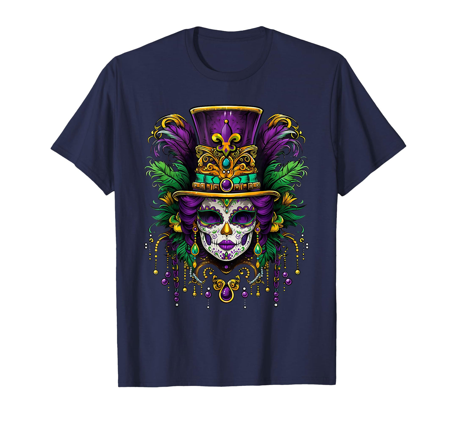 Mardi Gras Mask Feathers Carnival New Orleans Fleur De Lis T-Shirt