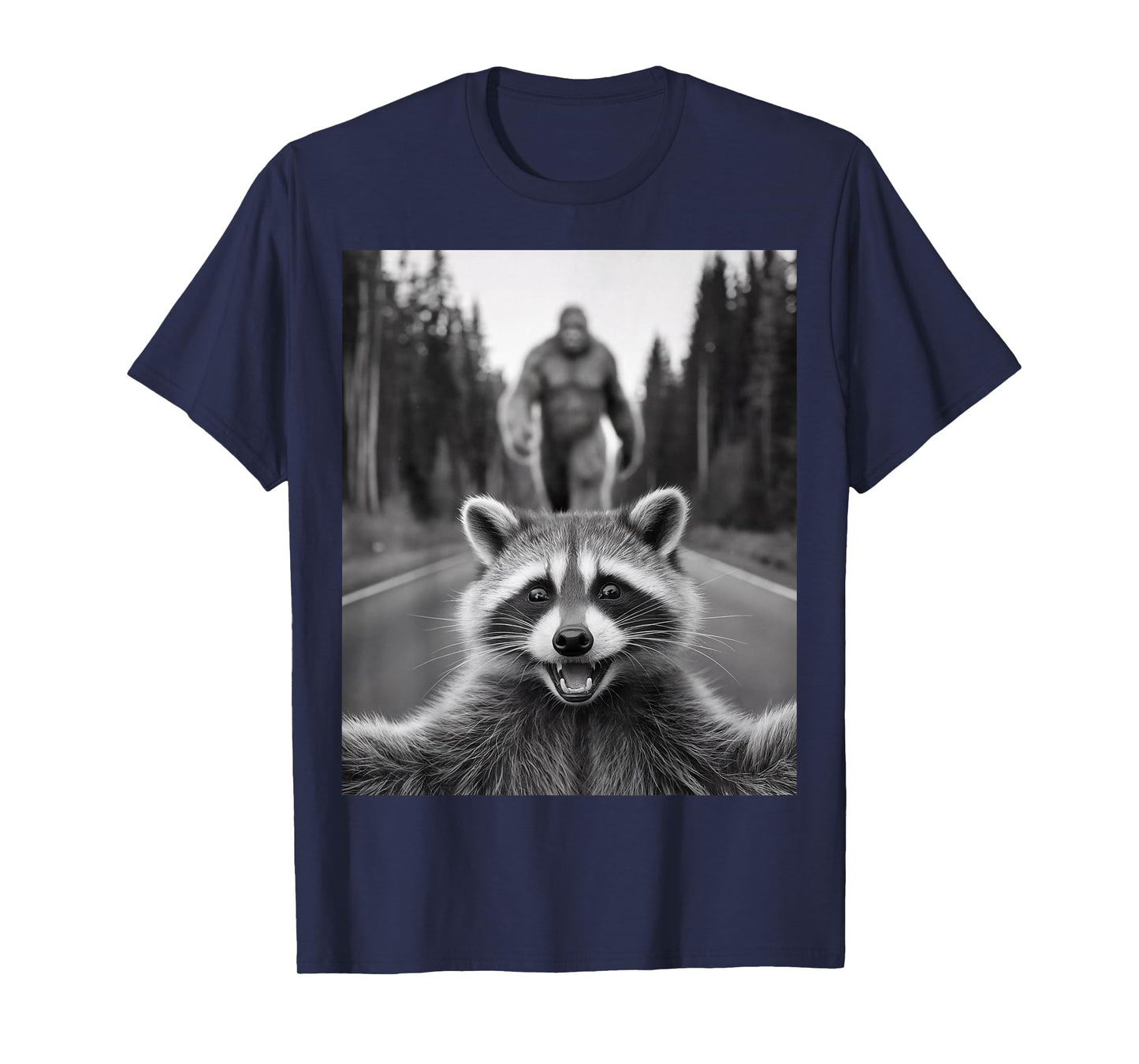 Scared Raccoon Selfie With Sasquatch Bigfoot , Funny Raccoon T-Shirt