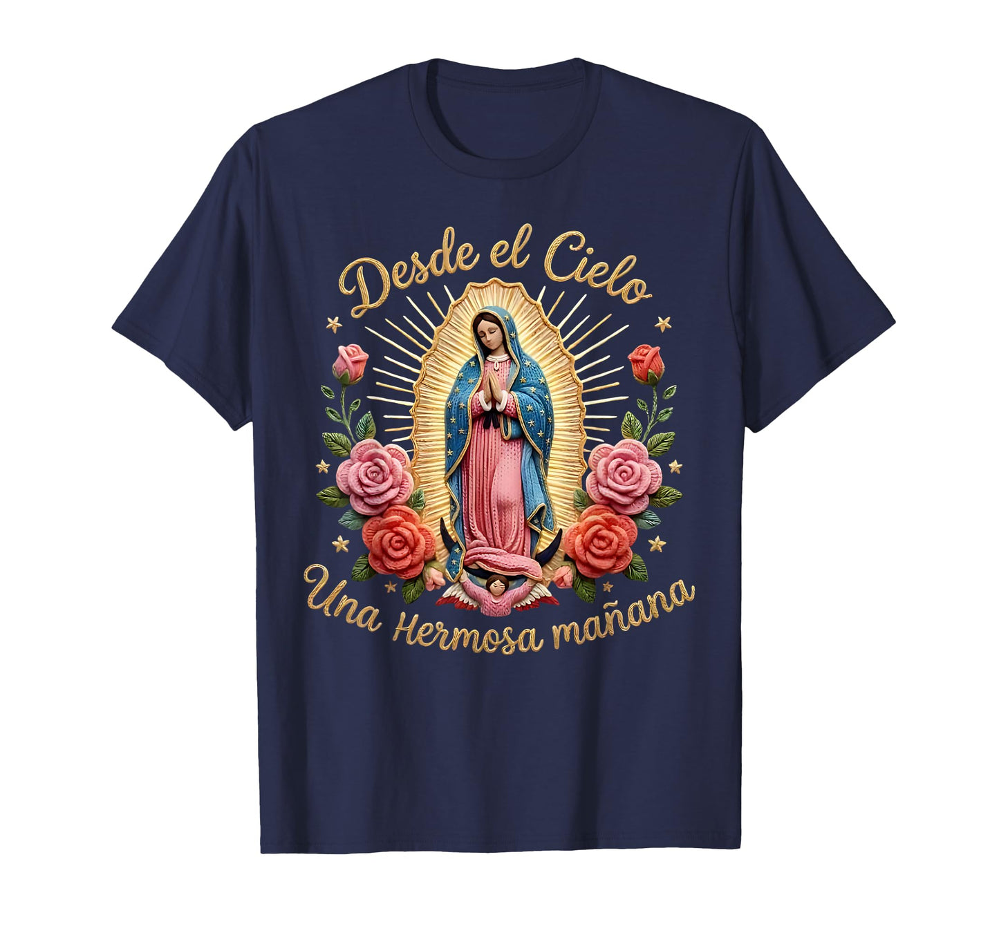 Our Lady Virgen De Guadalupe Saint Virgin Mary Pink Roses T-Shirt
