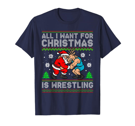 Funny Wrestling Santa Reindeer Ugly Christmas Wrestler Xmas T-Shirt