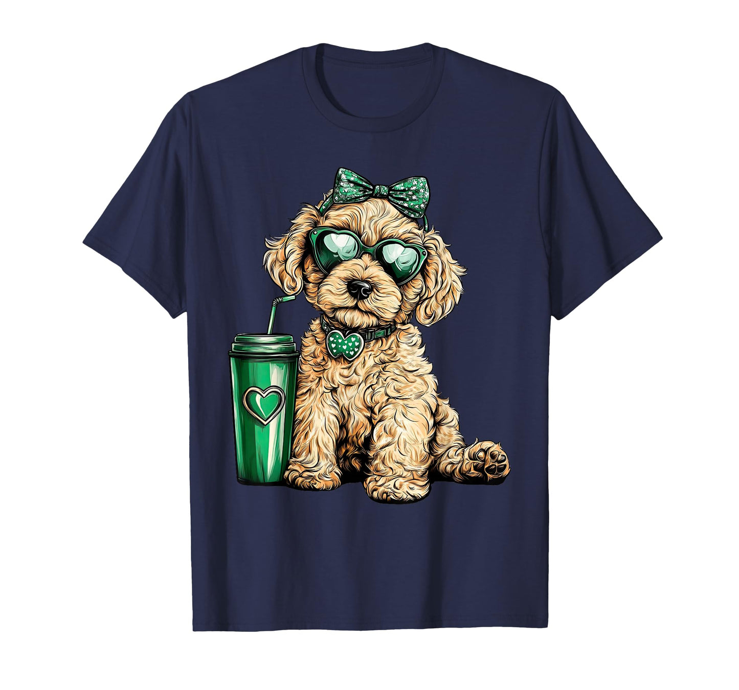 St Patricks Day Golden Doodle Sunglasses Coffee Irish Dog T-Shirt