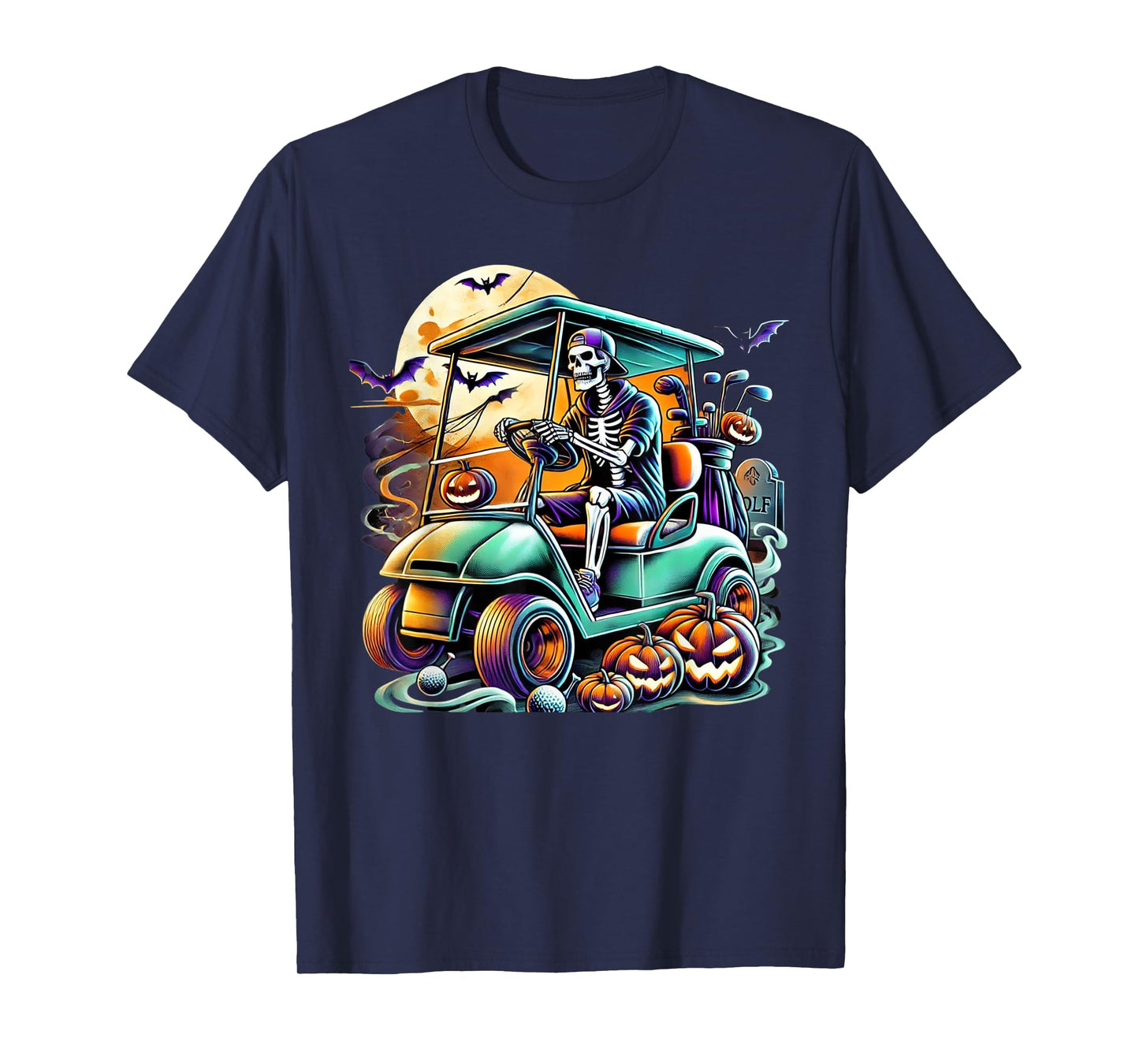 Funny Vintage Halloween Skeleton Golf Cart Golfer Men Women T-Shirt