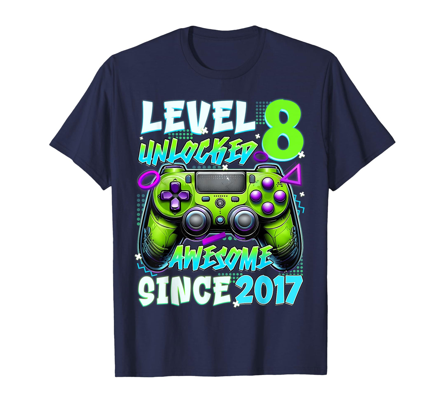 8th Birthday Video Game Level 8 Unlocked Awesome Since 2017 T-Shirt