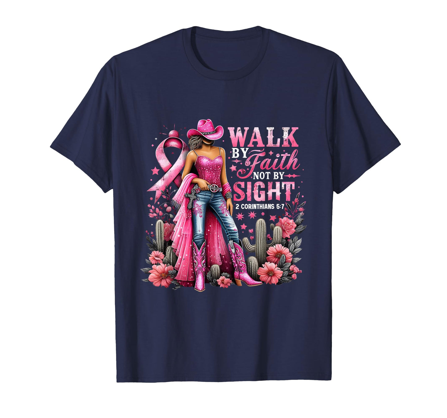 Walk by Faith Breast Cancer Awareness Cowgirl T-Shirt