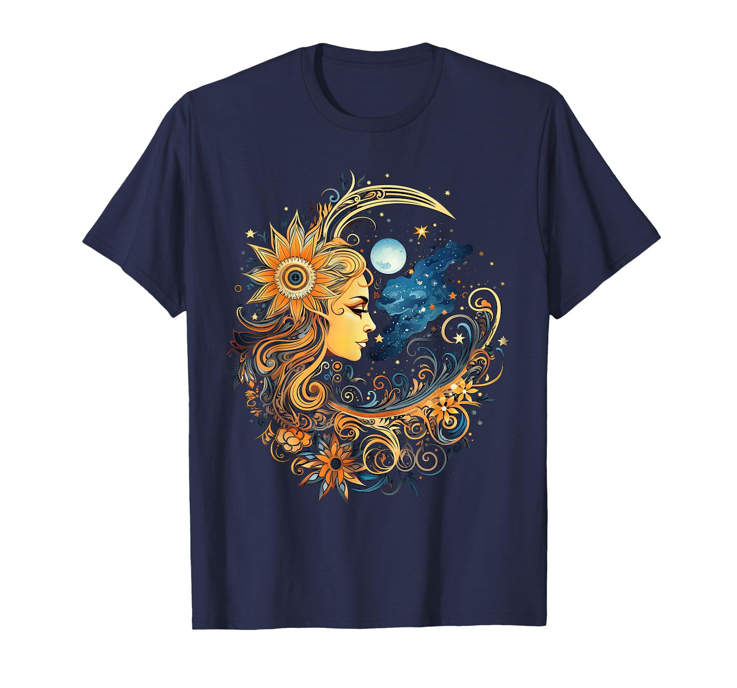 mystic sun and moon woman mystical flowers aesthetic T-Shirt